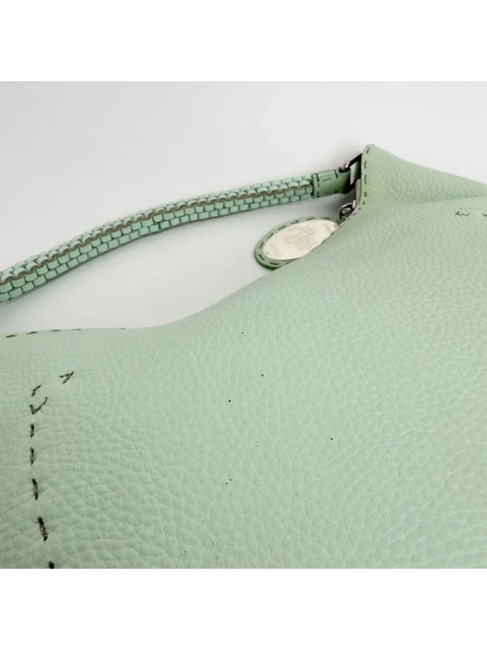Fendi Selleria Stitch Shoulder Bag Leather Mint Green Silver Vintage